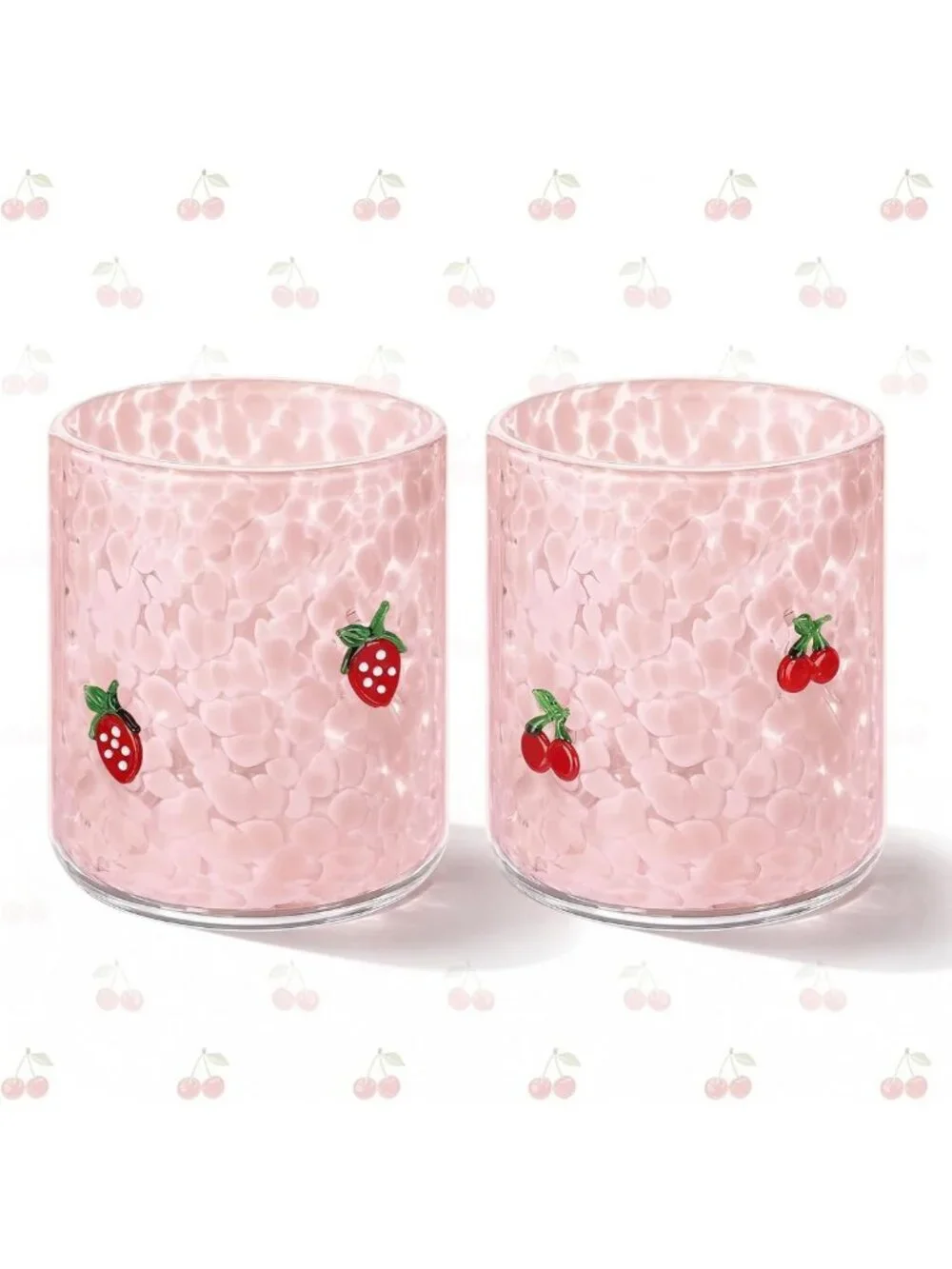 Set of 2 Fruit Juice Glasses - 14 oz Strawberry Cherry Design for Parties